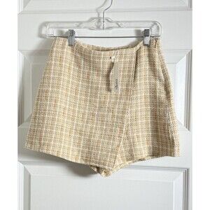 Glam Tweed Faux Wrap Womens Skort/Skirt Sz M Tan Cream Preppy Light Academia NWT